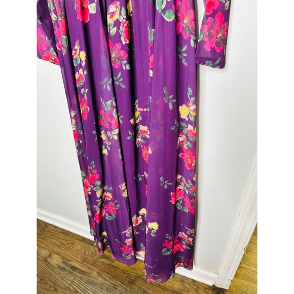 MAC DUGGAL Purple Floral Georgette Plunging Neckline High Slit Gown Size 8 - Picture 13 of 16